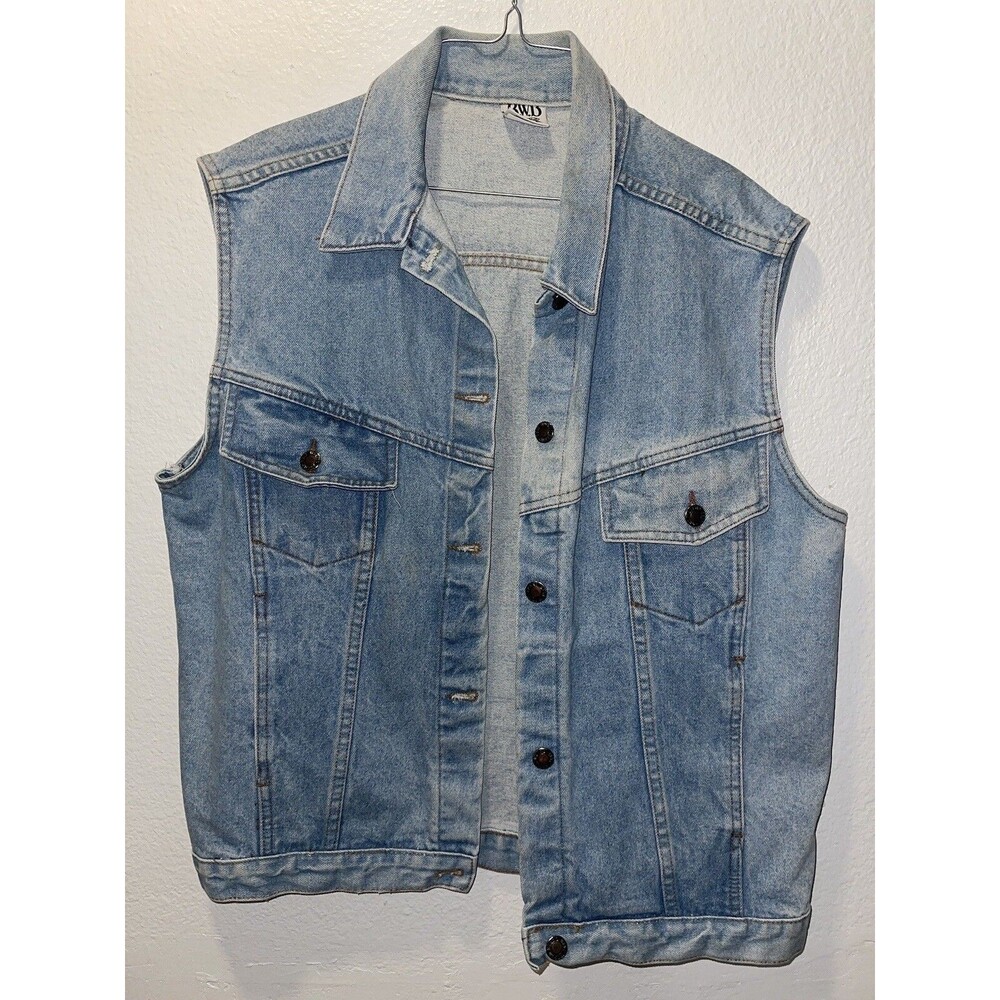 Best World Brand Jean Button Up Vest 100% Cotton Large Vintage Denim
